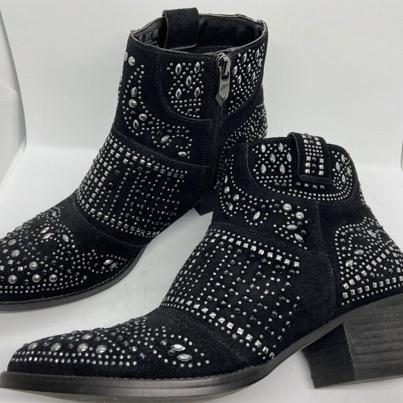 Fergie Elis Studded Black Suede Block Heel Booties SOLD - Picture 8 of 10